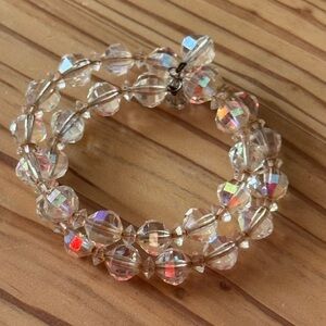 🌈 Vintage Aurora Borealis AB Disco Crystal Beaded Wire Bracelet